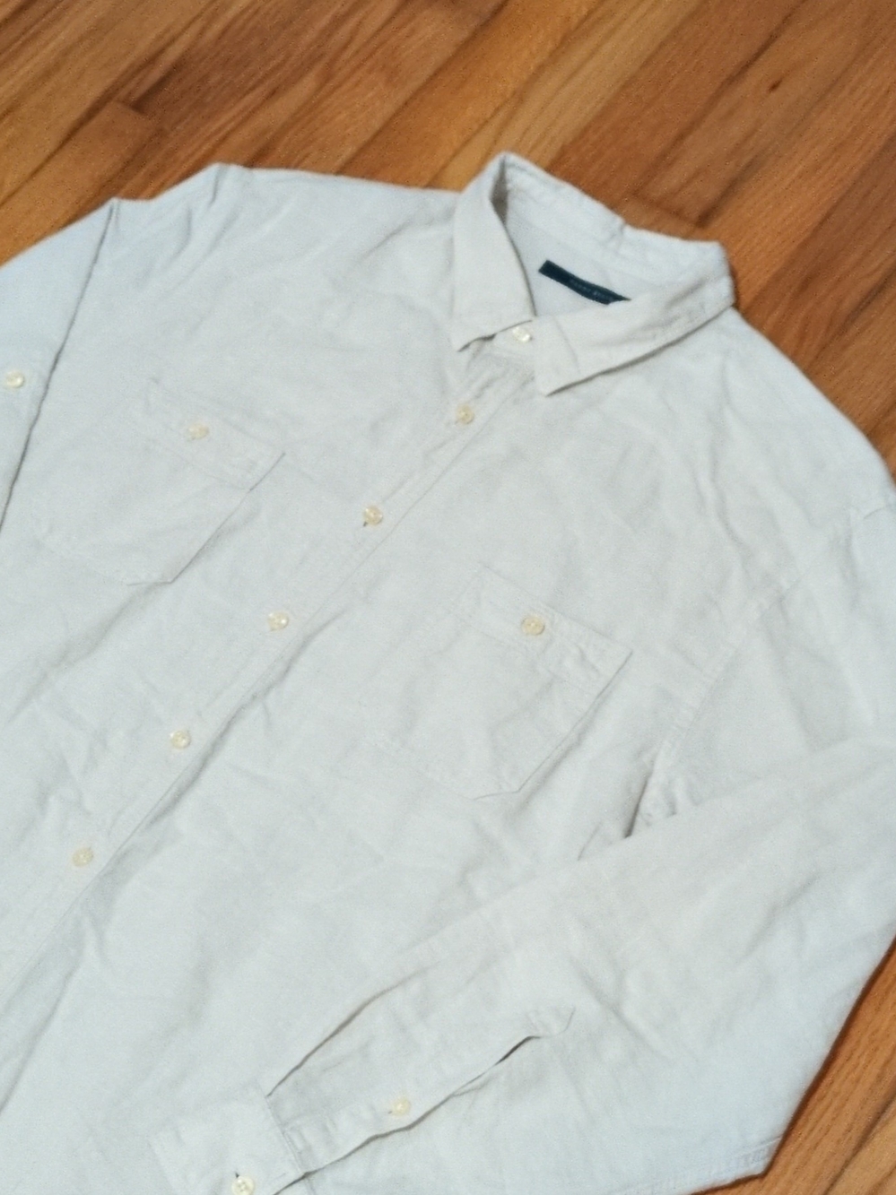 Perry Ellis Linen Blend Men's Light Gray Long-Sleeve Button-Up Shirt Roll Sleeve